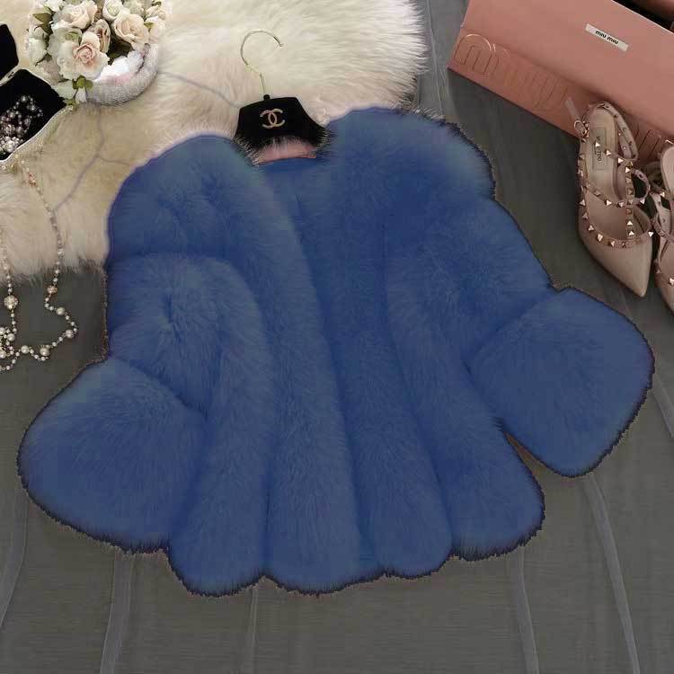 

Autumn and winter new fur coat women s imitation fox hair slim-fit warm fur coat 4XL тёмно-синий
