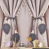 Boho Curtain Tiebacks Leaf Curtain Buckles with Wooden Bead Cotton Rope Hand-Woven Curtain Straps for Home Bedroom Decoration