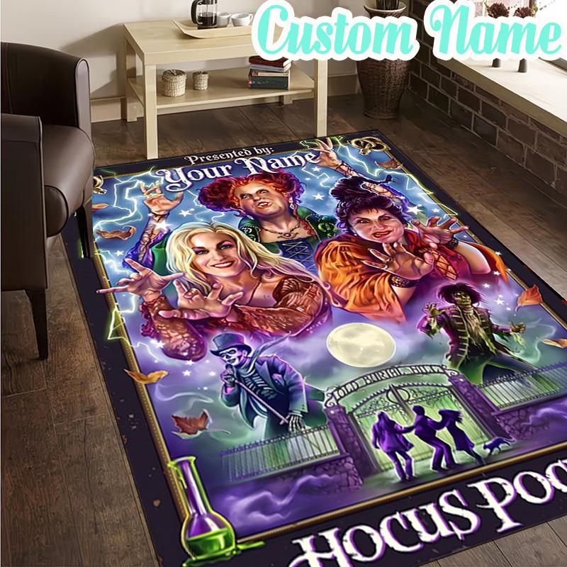 Custom Name Halloween Horror Witch Rug, Office Rug, Chair Rug, Carpet for Living Rooms, Doormat Game Rug Home Decor Christmas Gifts