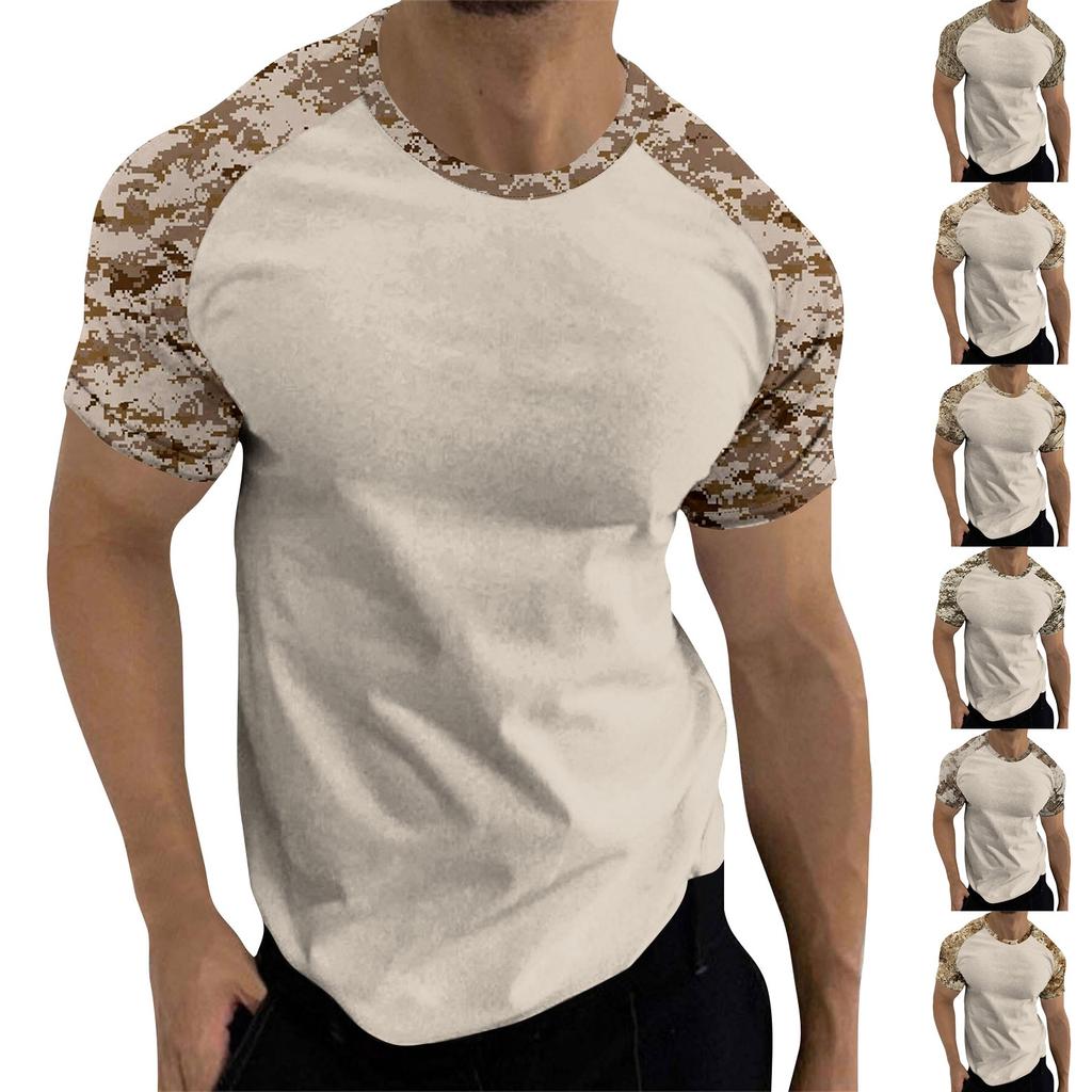 Camouflage Style Printed Raglan Sleeves Men's Short Sleeved Top