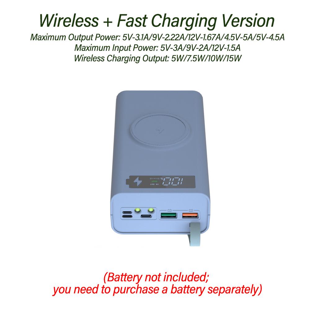 12 Cell 18650 Detachable Solder‑Free DIY Power Bank Kit PD Fast Charging With LED Light Mobile Power Shell Without Battery
