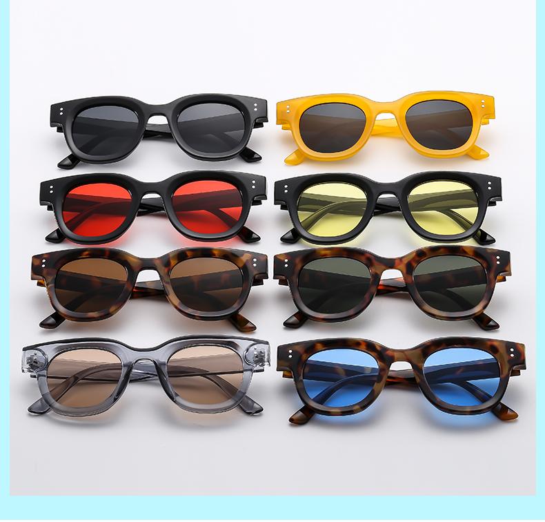Classic Red Round Sunglasses with Vintage Design Square Frame Customizable Logo Gray or Yellow PC Frame Options