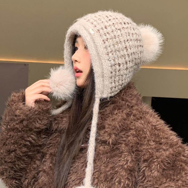 Solid Color Hat Women's Autumn and Winter Ear Protection Sweet Knitted Wool Hat Fashion Hat Thickened Thermal Hat