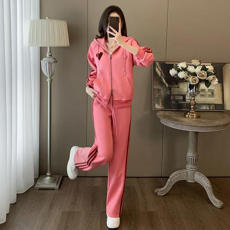 

Жіночий повсякденний спортивний комплект: Осінньо-зимовий худі-куртка в корейському стилі та широкі штани, костюм-двійка M [Recommended for under 50 kg]