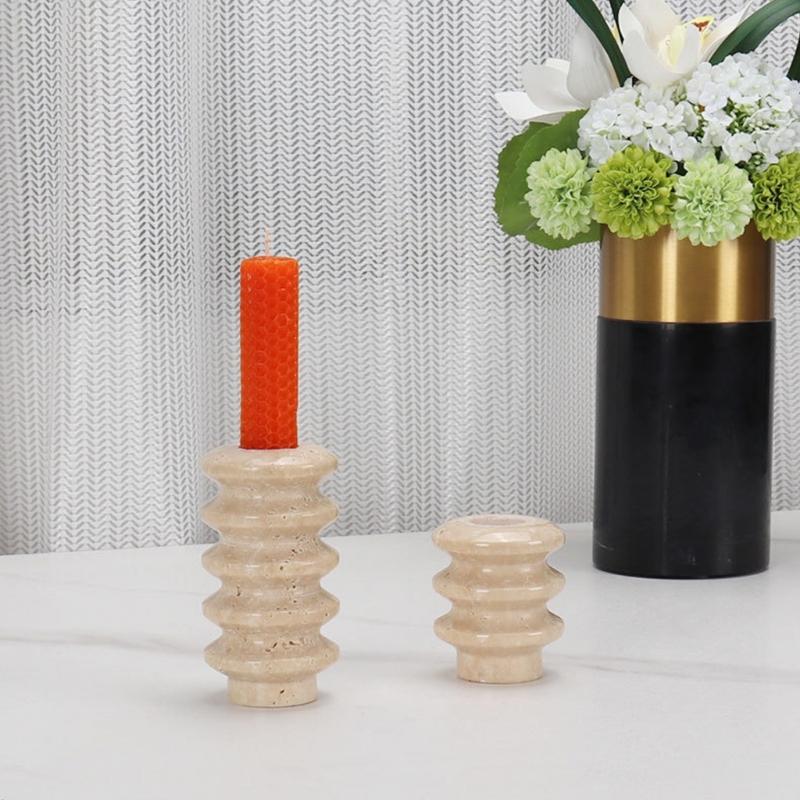 Pack of 2 Natural Stone Candle Holders Minimalist Design Taper Candlestick Holders for Living Room Decors and Event