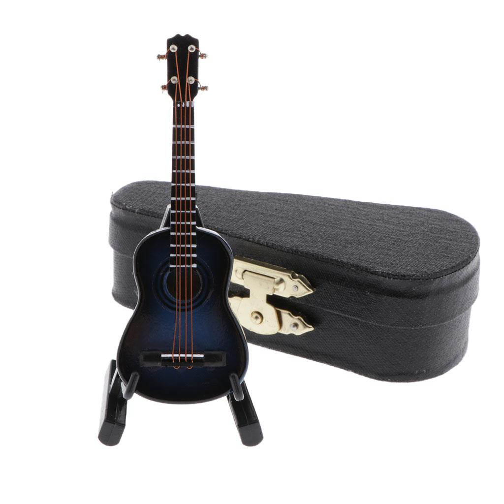 1/12 Wooden Electric Guitar Model with Stand for Action Figures Decor