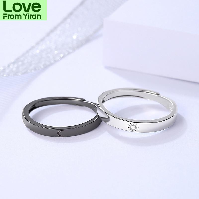 2 Pcs /Pair Sun Moon Matching Couple Friendship Lover Open Adjustable Rings Set Minimalist Engagement Nuptial Bridal Rings Lovers KitMinimalist