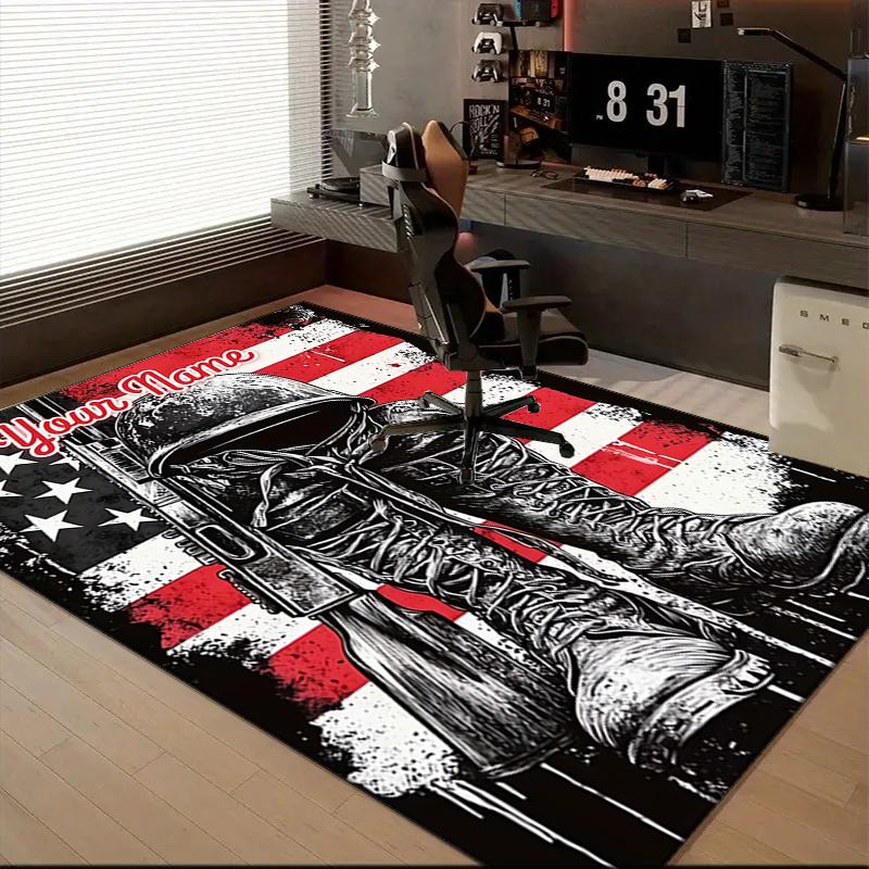 1PC Custom Name American Soldier Tribute Theme Floor Mat Ideal for Living Room, Game Rooms, Office, Bedroom, Floor Mat Playful Design