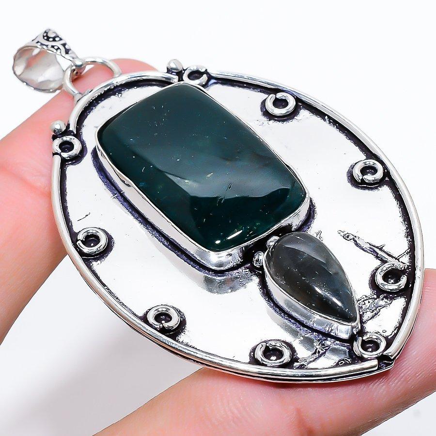 

Подвеска из натурального индийского мохового агата и лабрадорита из стерлингового серебра 925 пробы 2,80 дюйма G4C92