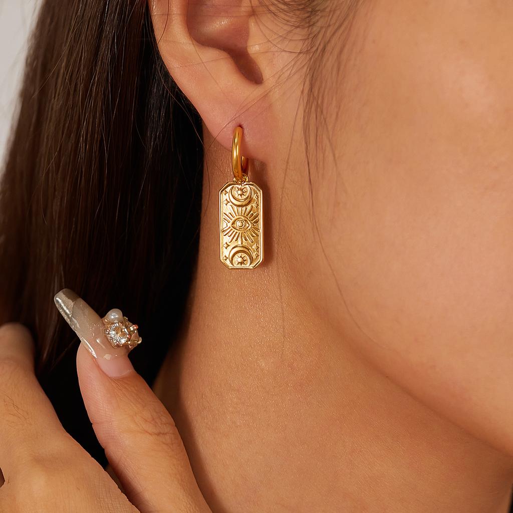 Fashion Square Shape Drop 18k Gold Color Stainless Steel Waterproof Huggie Hoop Earrings Women Charms Daily Jewelry High Quality