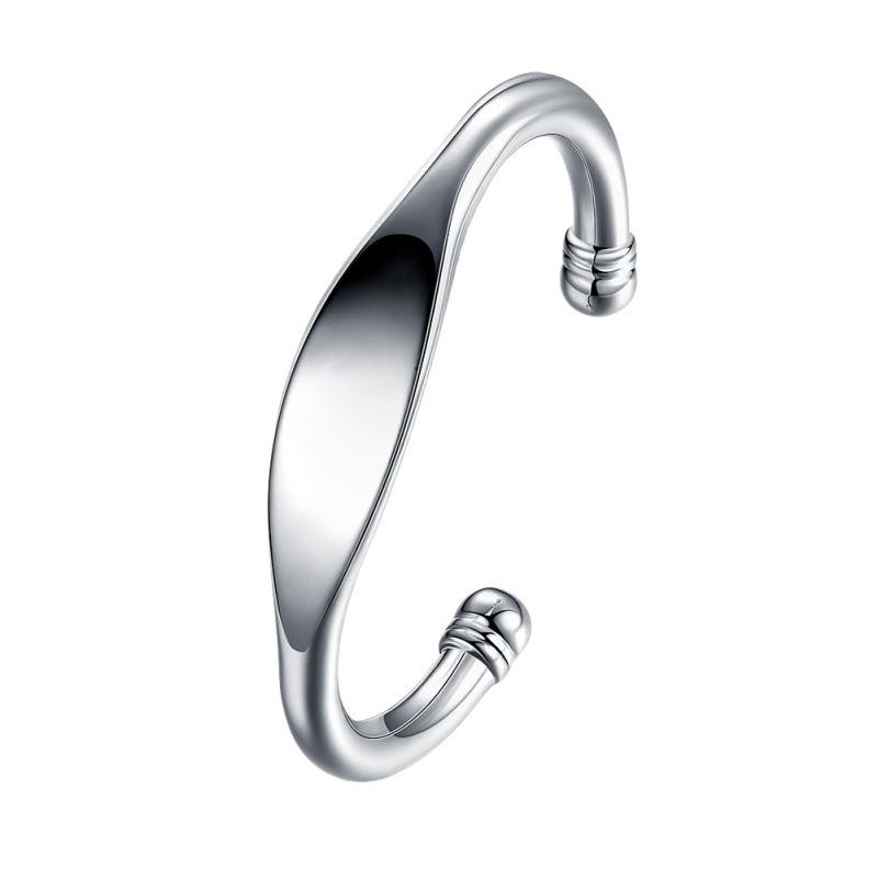 925 Sterling Silver Simple Fashion Medium Flat Bracelet Birthday Party Anniversary Gift Daily Commuter серебряный