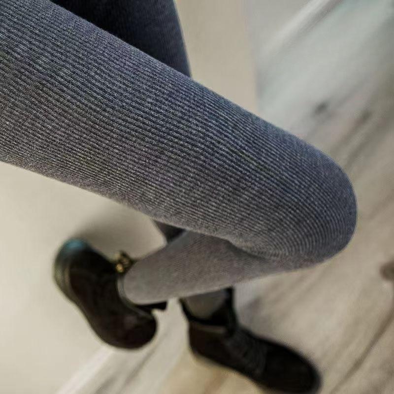 Spring Autumn Winter Women's High Waist Plus Size Vertical Stripe Fleece Lined Thickened Slimming Outer Wear Pantyhose