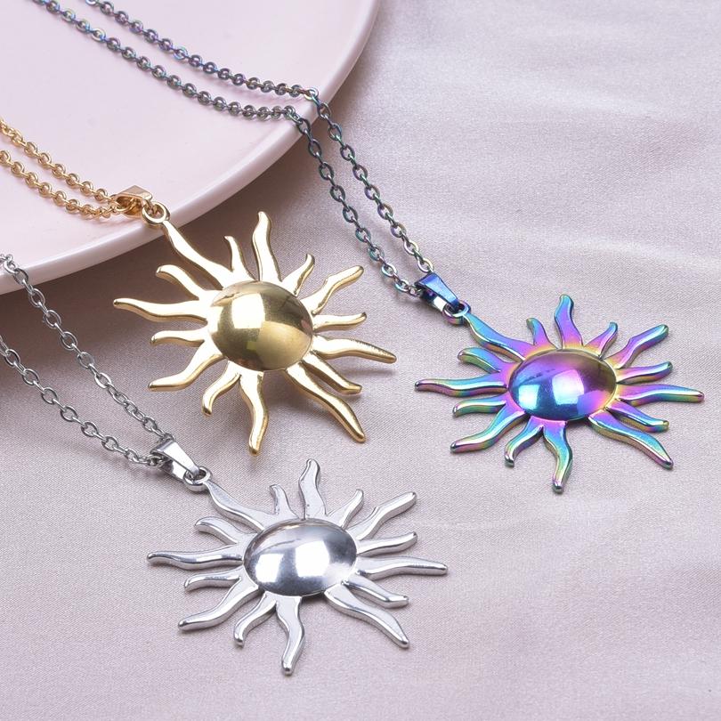 Sonne Anhänger Halskette Für Frauen Männer Schmuck Edelstahl Halsketten Mode Vintage Choker Gliederkette Am Hals Dekor Halsband