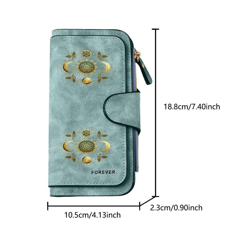 Gold Sun and Moon Star Print Long Wallet Multifunctional Portable Coin Purse with Clasp Suitable for Daily Commuting Large Capacity Clutch Bag Fun