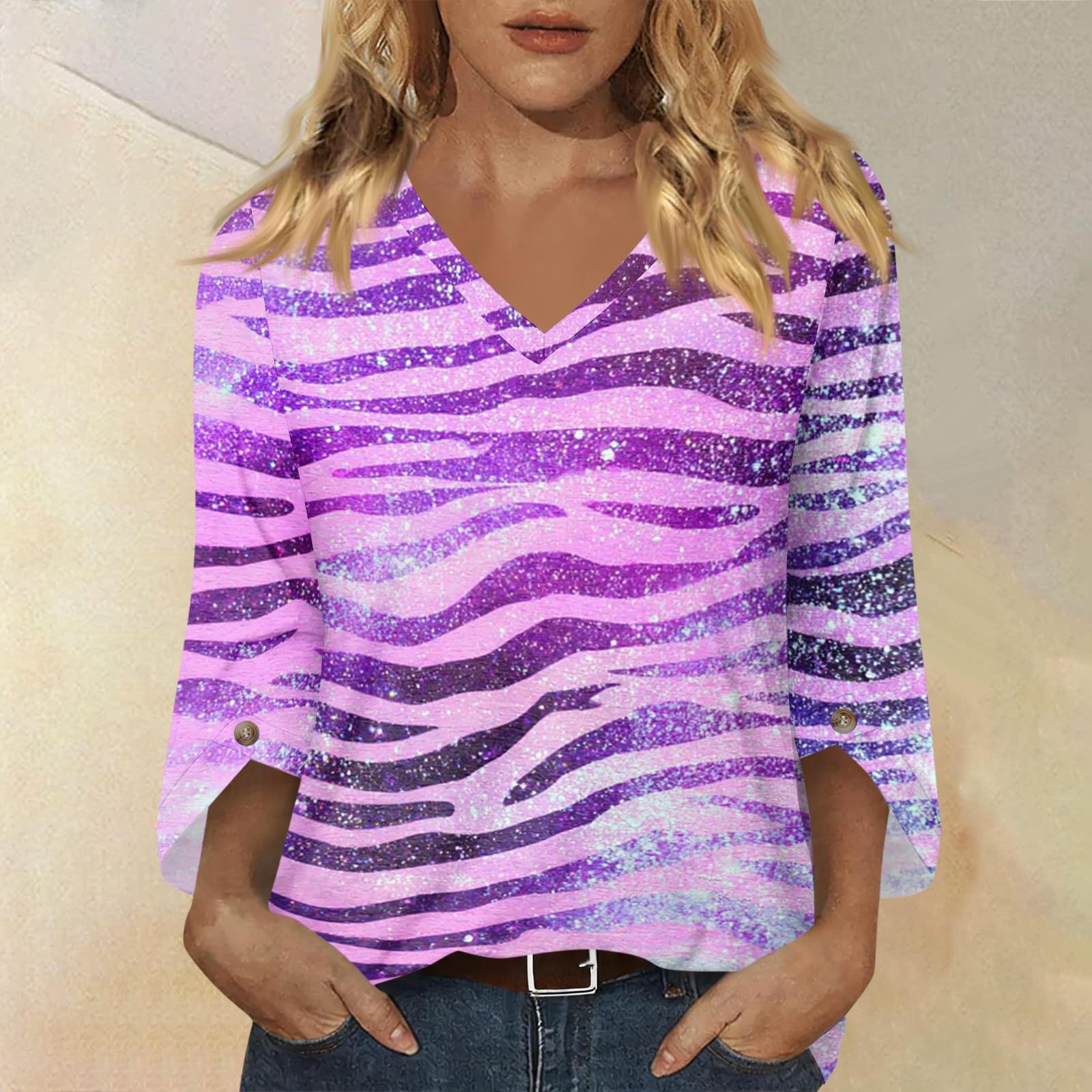 Women s Casual Halloween Print V-Neck Three-Quarter Sleeve Top L