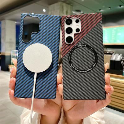 Anti Shock Anti Drop Back Cover Luxury Magnetic Carbon Fiber Texture Phone Case For Samsung Galaxy S21 S22 S23 S24 Ultra Plu