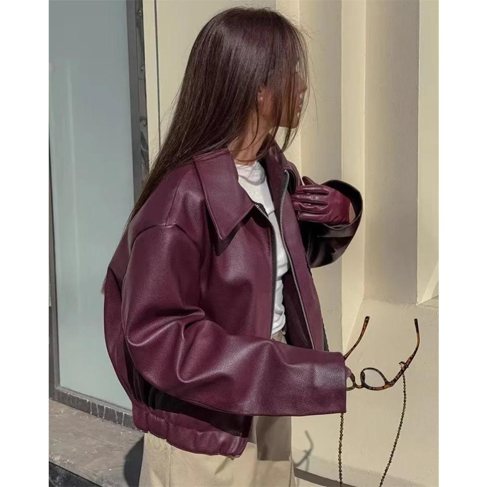 Motorcycle Style Leather Jacket Autumn Leather Jacket Loose Fit Coat Leather Scooter Jacket