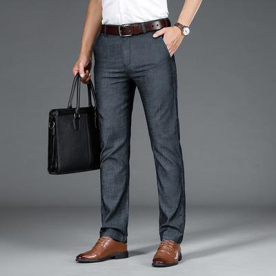Lyocell nuevos pantalones vaqueros para hombre verano fino cintura alta sueltos rectos pantalones casuales de seda de hielo