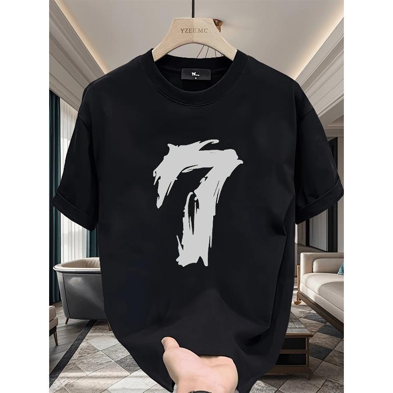 Heavyweight Pure Trendy Print Short-Sleeve T-Shirt for Men, New Summer Casual Style, Loose Fit, Versatile Top In Large Sizes