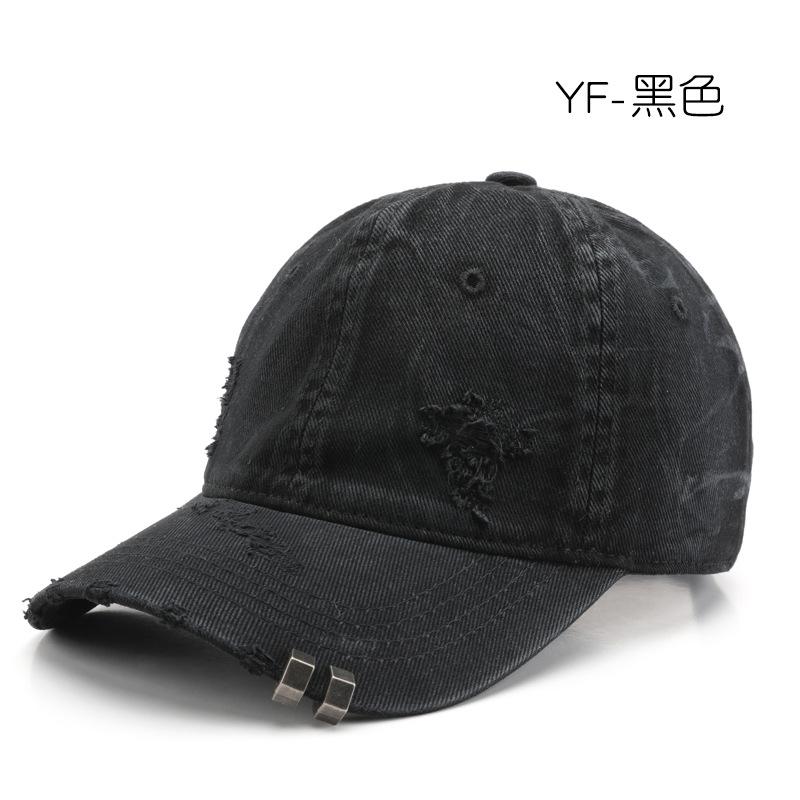 Women's solid-color, plain, washed, distressed, and ripped baseball cap, suitable for outdoor activities, providing sun protection and shade