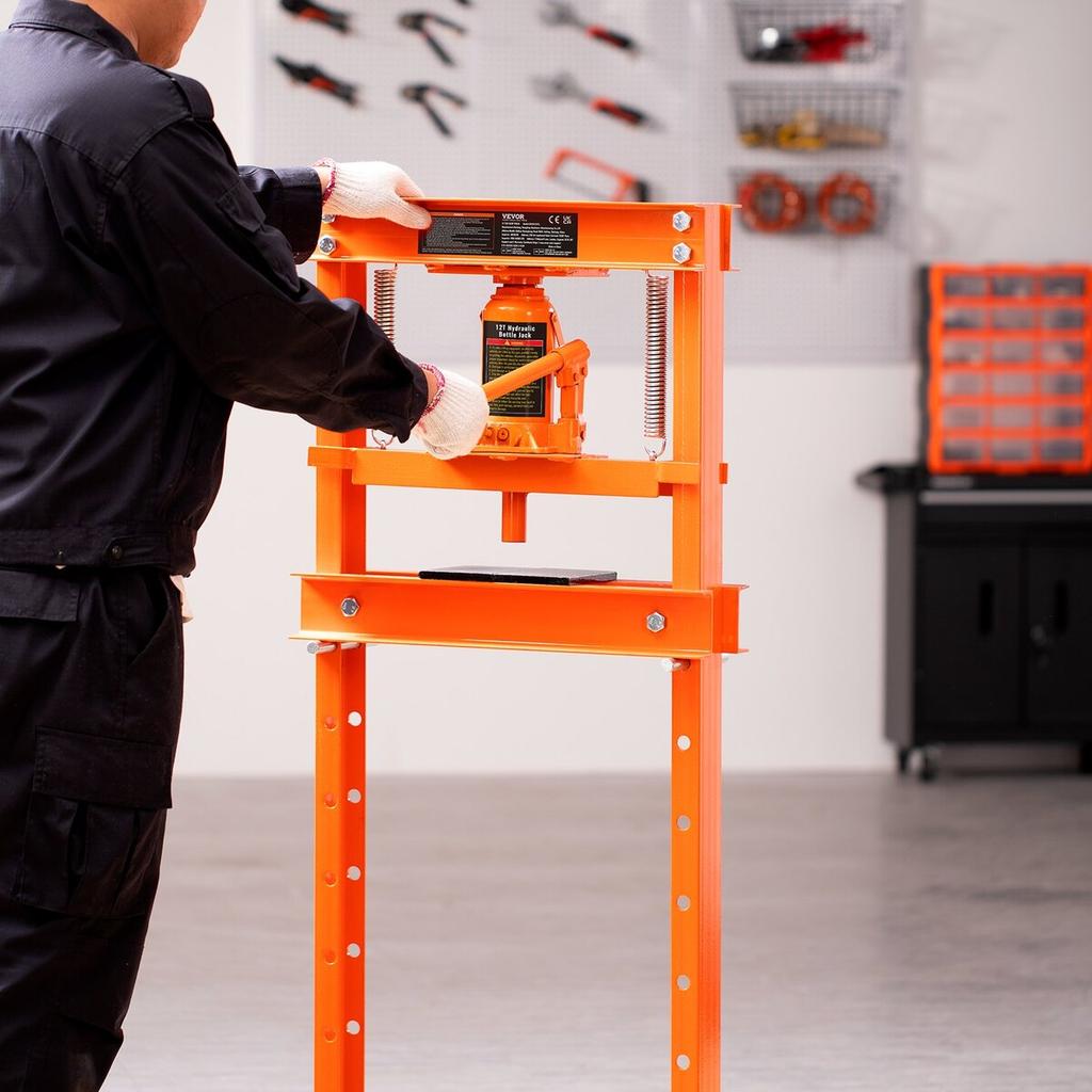 Hydraulic, 12 Ton H-Frame Floor, Stamping Plates, Adjustable Working Table Height for Bending or Straightening Metal, Garages, or Homes Shop Press,