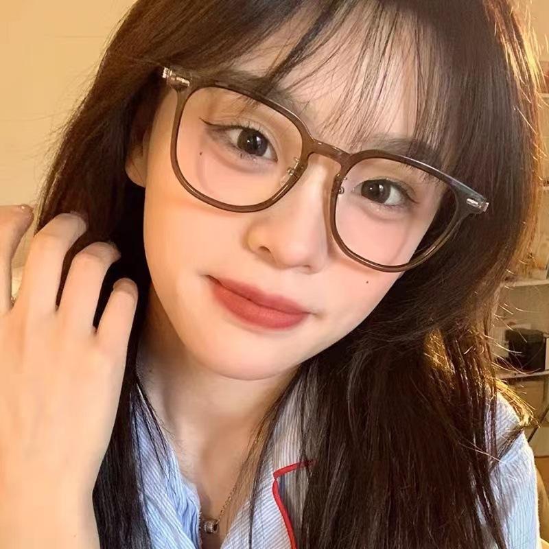 Olive green cold brown glasses myopic women can be equipped with astigmatism degree ultra-light plain large frame anti-blue light eye frame