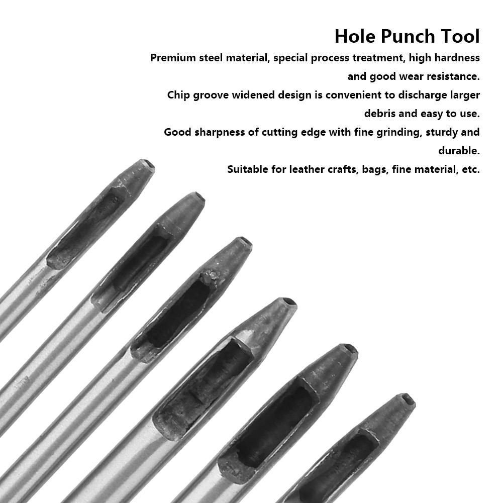 6Pcs 2mm Leather Craft Hole Punch Set Oval Shape Hole Belt Watch Band DIY Punching Tool Puncher
