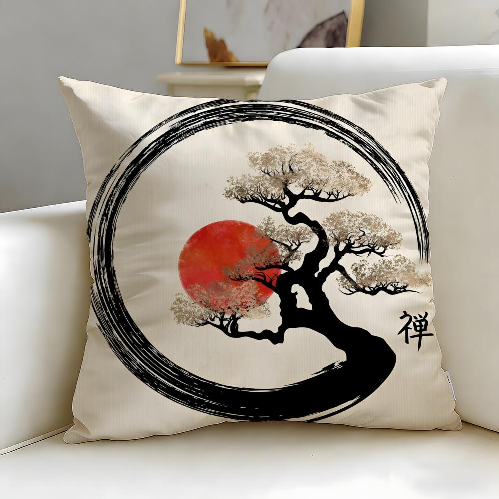theme Chinese Ink Painting Style Cushion Cover Soft  EasyWash Pillow Case  Versatile for Couch Bed Travel and Office