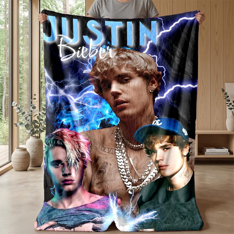 Justin BieberPrinted Flannel Blanket Cozy Skin-Friendly Warm Throw for Couch Bed Indoor Daily Use