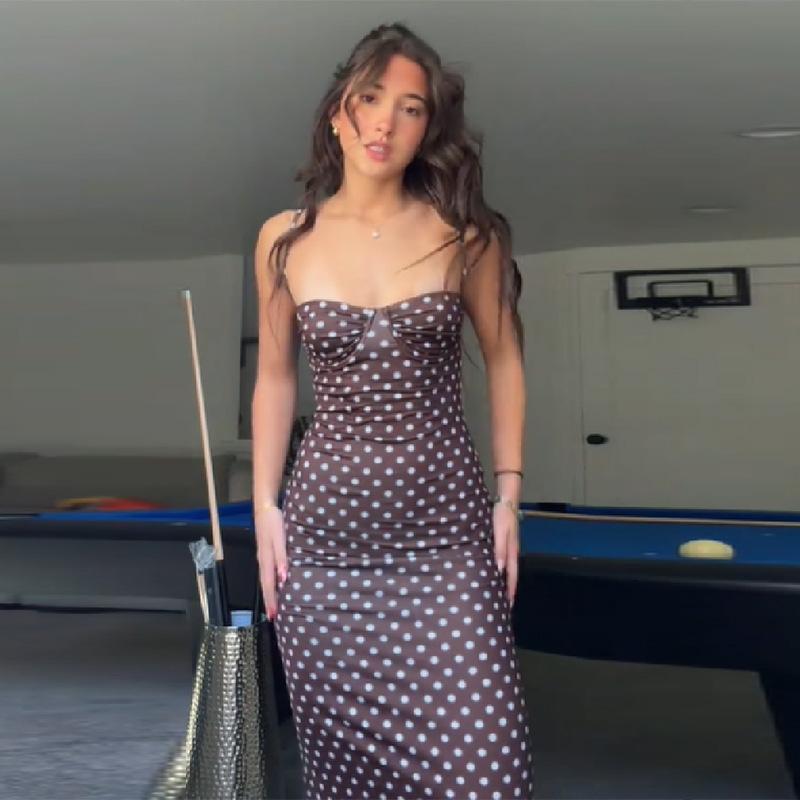 Foreign Trade Summer New Women's Clothing Temperament Polka Dot Sexy V-neck Suspender Backless Dress Long Dress Women