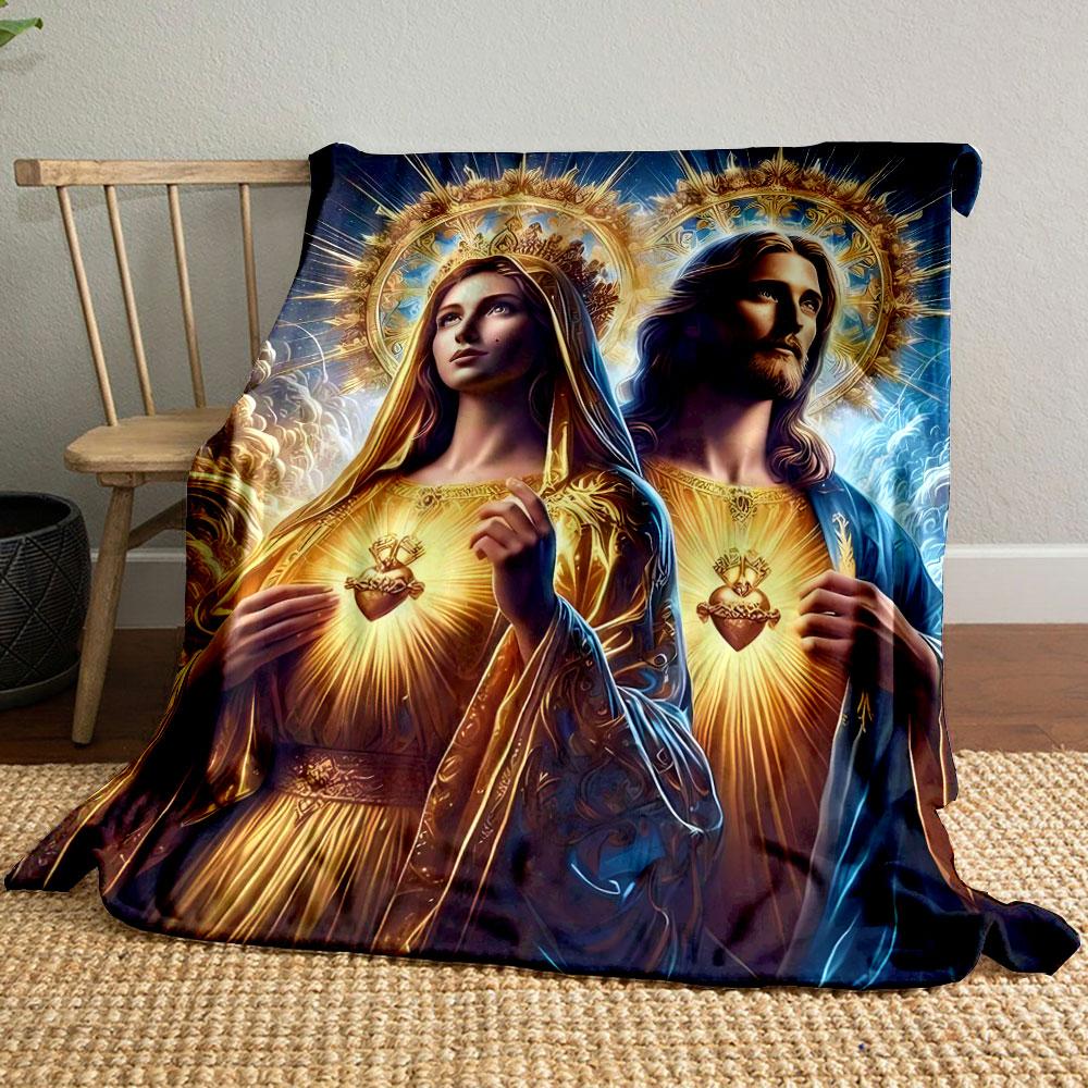 Sacred Heart Mary Jesus Blanket  Printed Blanket for Living Room Bed Couch lunch break Soft Cozy Blanket for Friend's festival Gift