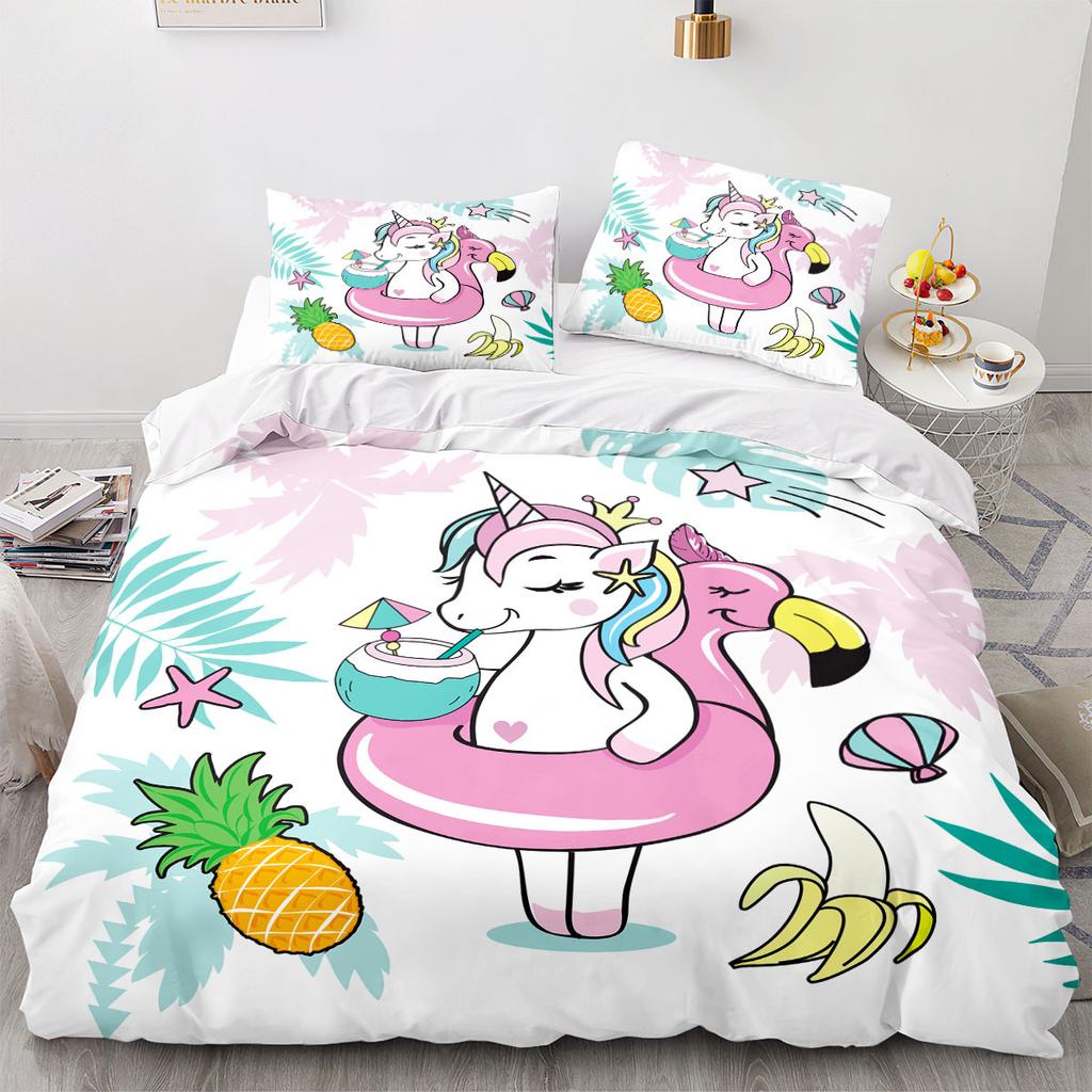 Cartoon Rainbow Unicorn Bedding Sets 135x200 Duvet Cover Set Pillowcases Queen Single Double Twin Size Bed Linen For Kids Girls
