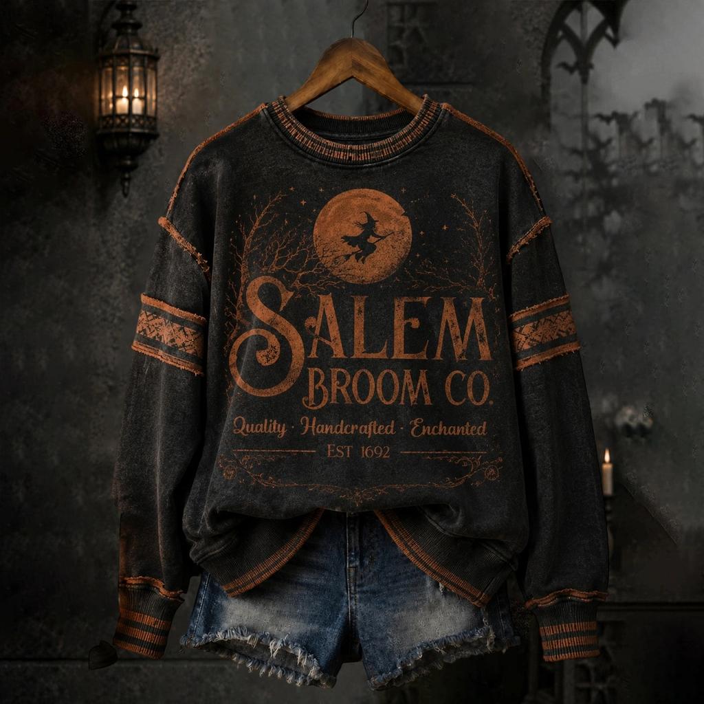 Women's Halloween Print Pullover Neck Long Sleeve Top