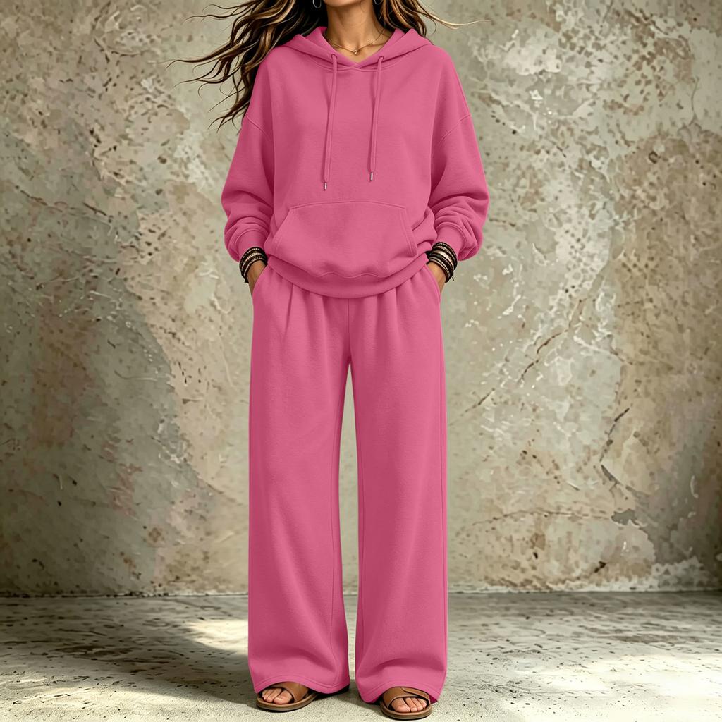 Women's Casual Comfortable Hooded Sweatshirt and Pants Set with Pockets for Fall Winter