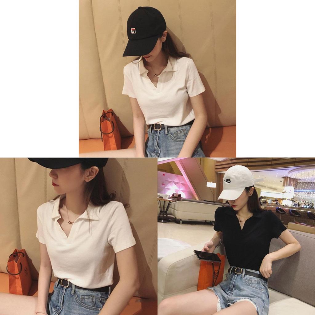 Polo Shirt Women Summer Casual Short Sleeve With Colorblock Splicing For Student Fashion