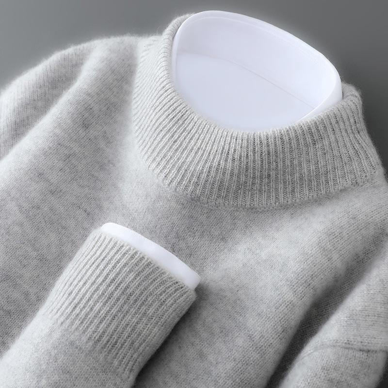 Men's 100% Wool Half-High Neck Loose Knit Sweater - Autumn/Winter Cashmere Pullover