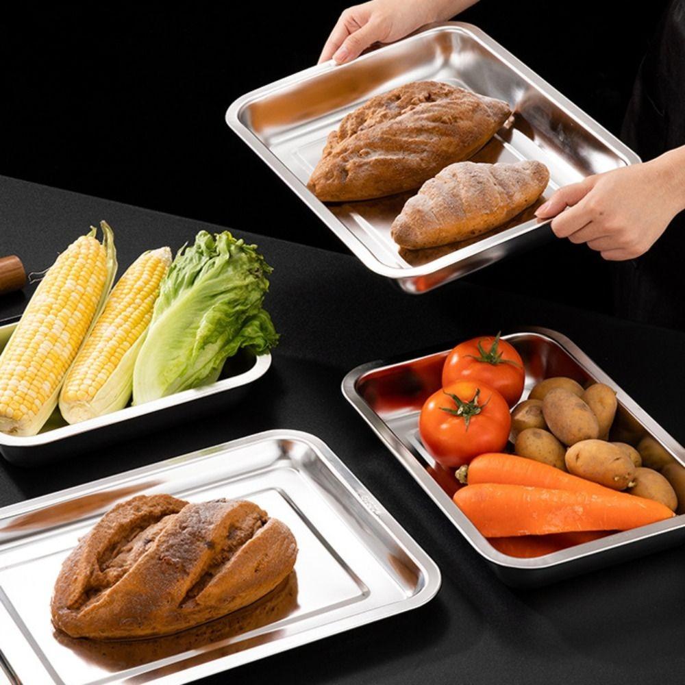 

Rustproof Stainless Steel Rectangular Dinner Plate Deepen Serving Trays Barbecue Tray Doctor 32x22x2cm