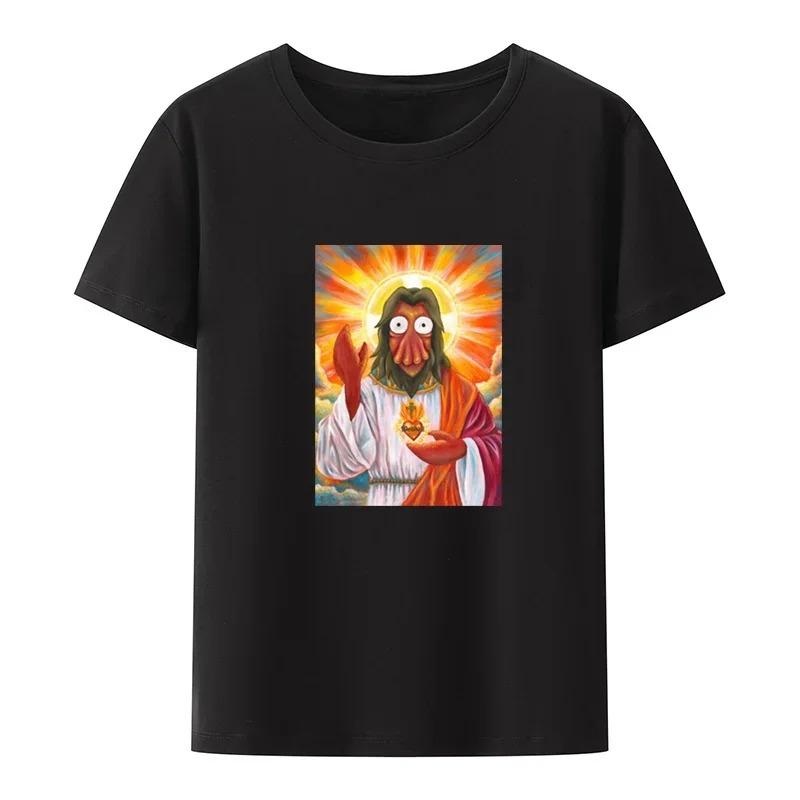Moshi Jesus Desu Rolig T-shirt Kortärmad Andningsbara T-shirts Casual Toppar Mönster Roupas Överdimensionerade Högkvalitativa Mjuka Lösa