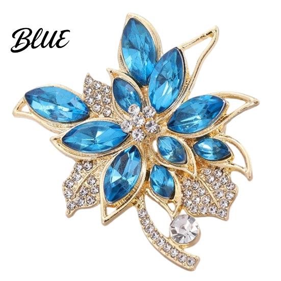 Floral Brooch for Women Pin Women, Three-Dimensional Orchid Shape Lapel with Large Blue Rhinestones, Outfit Badge Dresses Coats Scarves Banquets