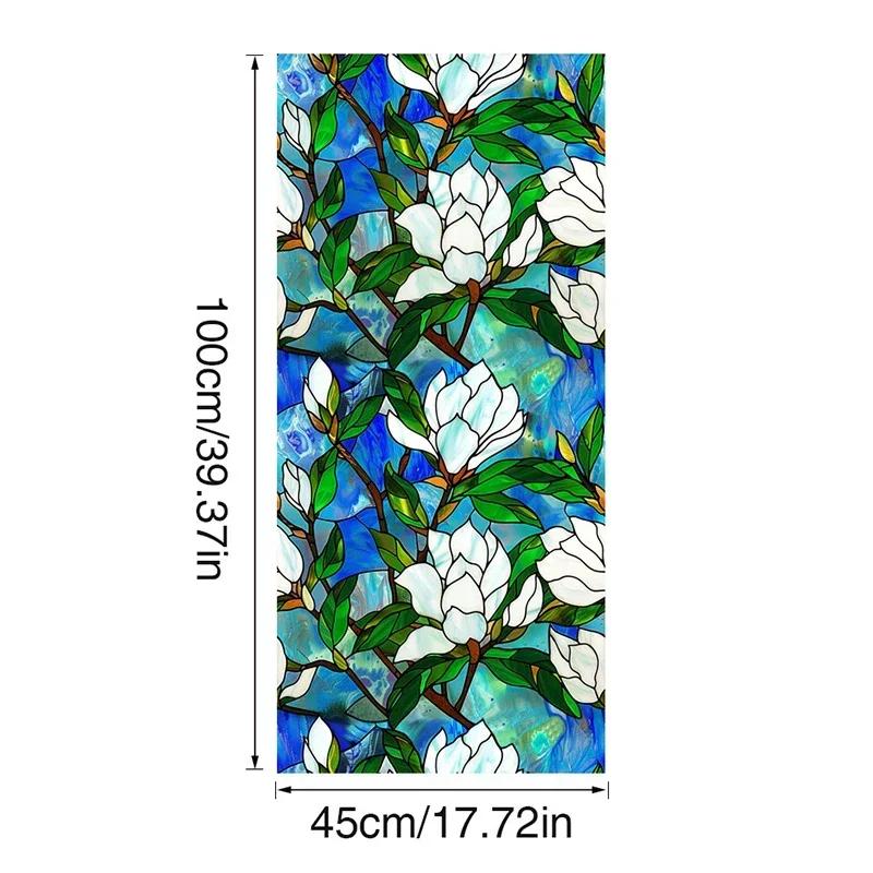 45x100cm Colorful Flower Stained Glass Film Static Cling PVC Privacy Window Film Home Living Room Office Art Decor
