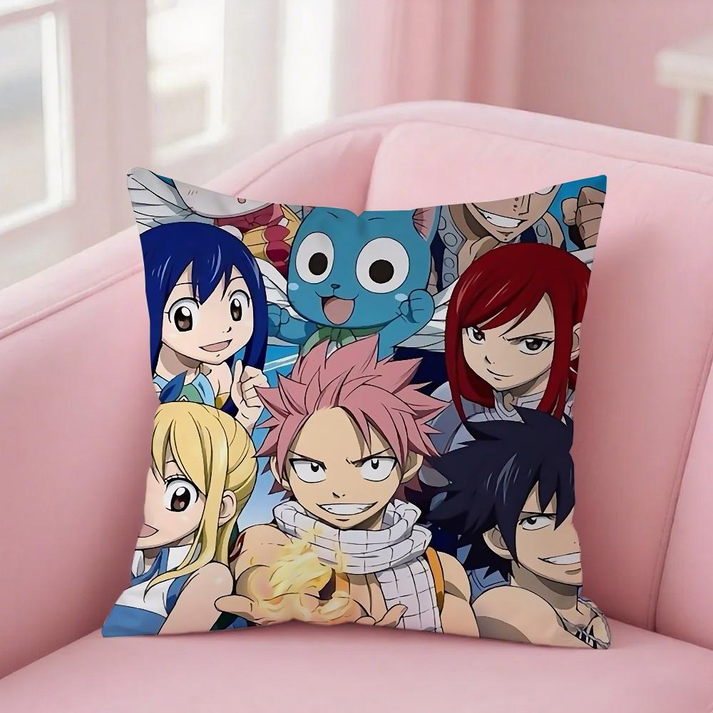 Anime Fairy Tail Pillow Case Square Double-Sided Printing Short Plush Sofa Cushion Cover Bedroom Bedside Pillow
