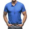 Summer Men’s Casual Tops: Classic Men’s Henley-style Short-sleeved T-shirt with A Stand-up Collar