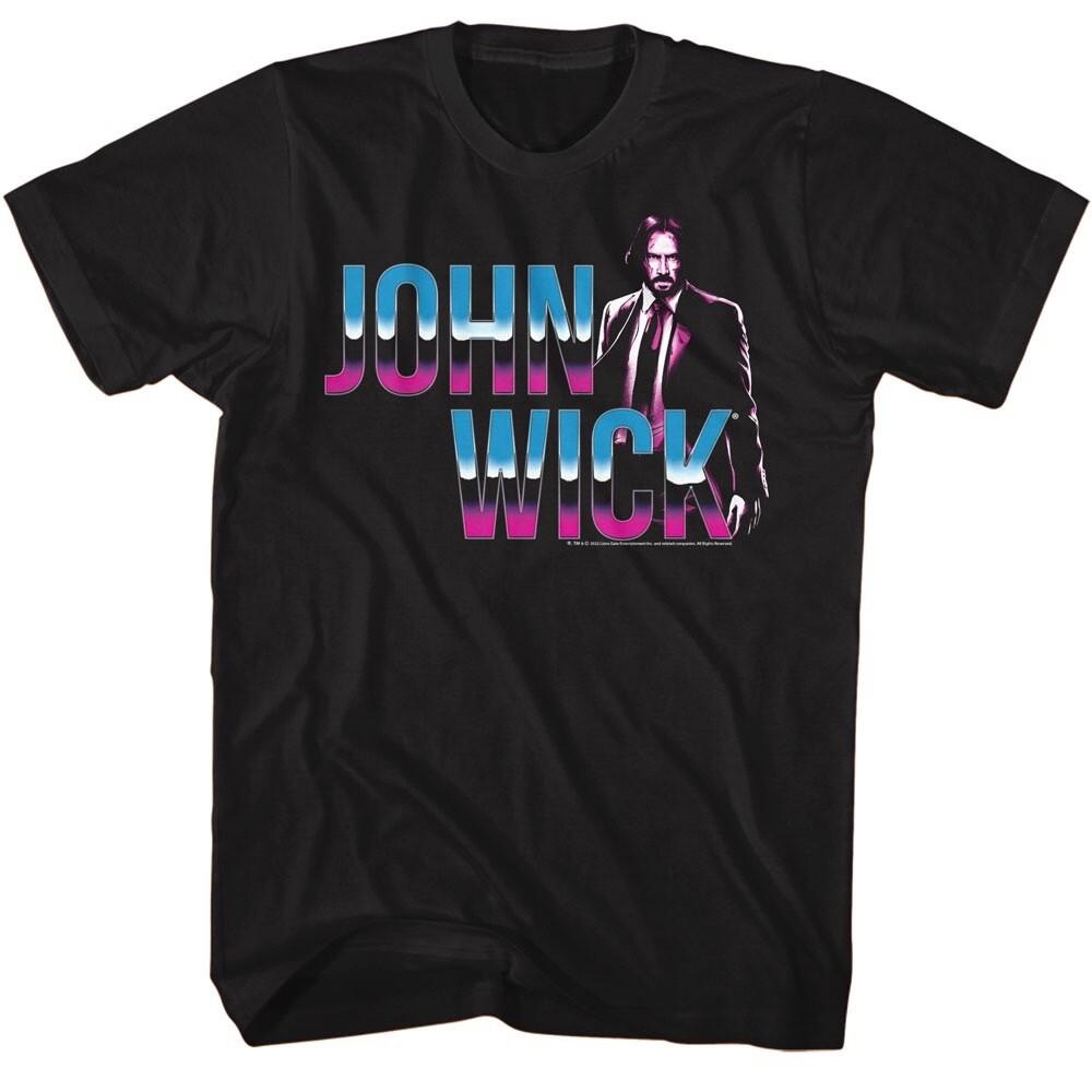 John Wick Adult T Shirt NEON CHROME LOGO Movie Series Keanu Reeves Hitman Black Unisex T-Shirt L