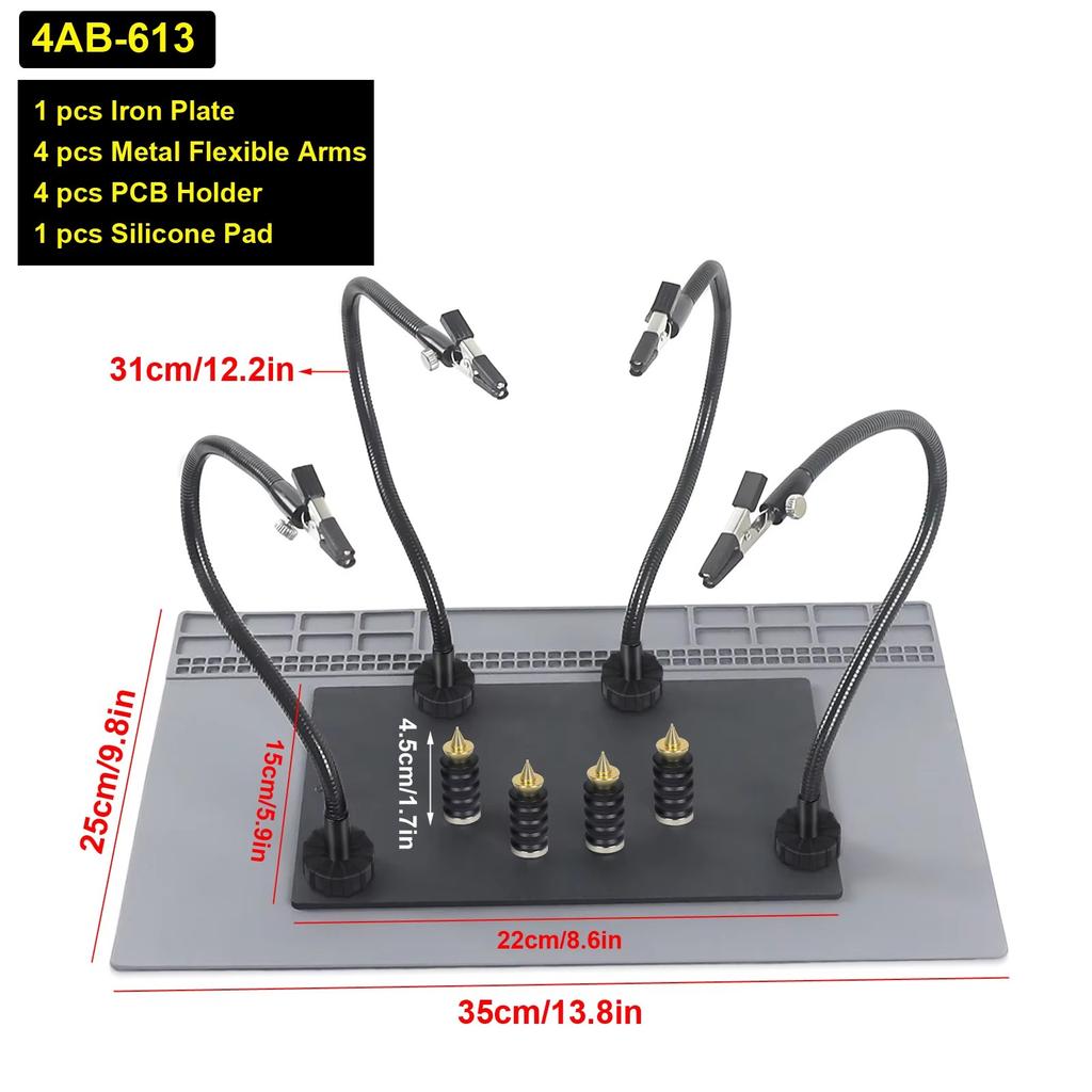 NEWACALOXMagnetic Helping Hands Soldering Station with Heavy-Duty Steel Base/Welding Silicone Pad/5X Magnifying Lamp/4PCB Holder