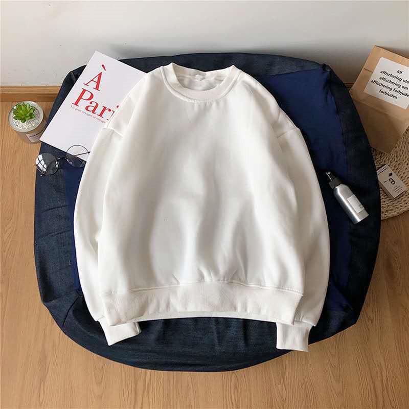 2023 Unisex Autumn/Winter Thick Velvet Solid Color Loose Hoodie - Trendy Round Neck
