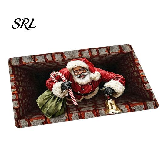 Anti Slip Kitchen Floor Runner 3D Christmas Entrance Rug, Santa Claus Snowman Mat, Non-slip Soft Crystal Velvet Mat Festive Rug for Front Door