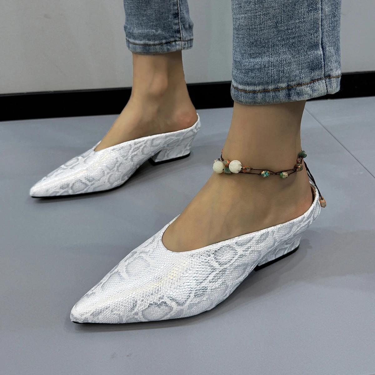 

Pointed Toe Women Mules Shoes 2025 Designer Chunky Serpentine Slippers Autumn Slingback New Shoes Walking Dress Mujer Zapatillas 35