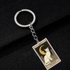 Cute Cat Tarot Card Keychain Vintage Rectangle Epoxy Stainless Steel Pendant Key Chain Animal Divination Jewelry