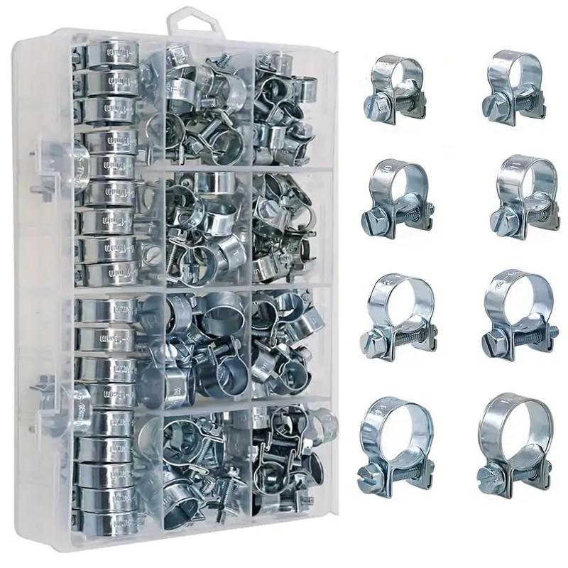 120pcs 7-18mm Mini Clamp Fuel Injection Hose Air Hose Clamps Assortment Kit Diesel Petrol Metal Pipe Clips Assorted Kit