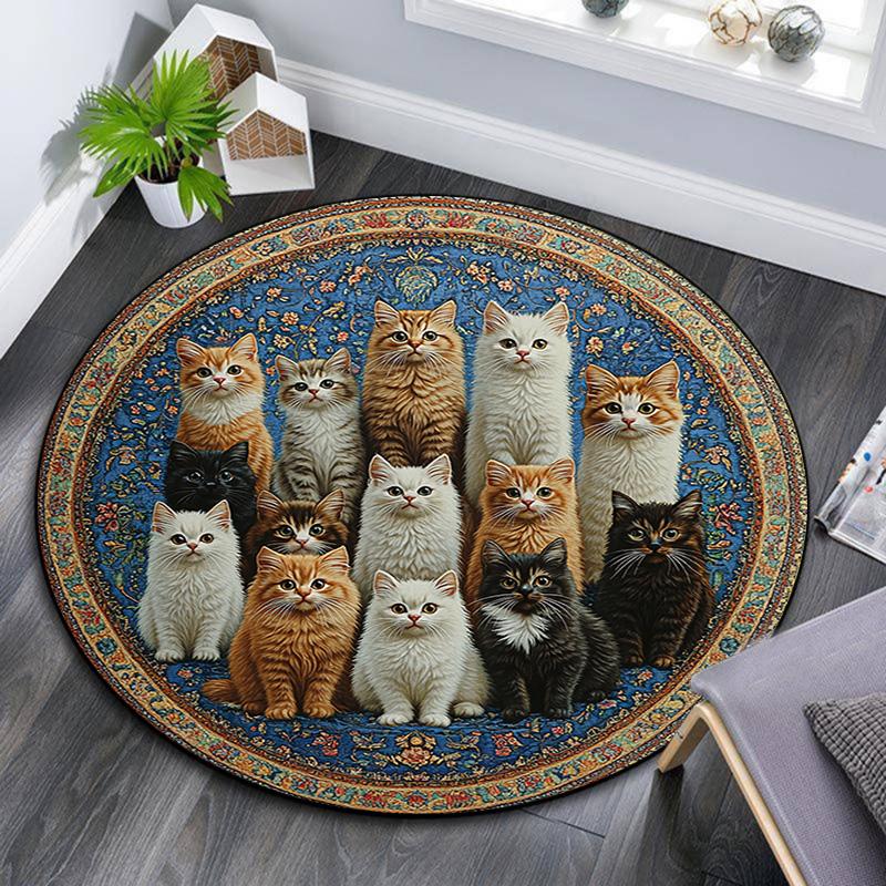 

Круглый ковер с кошками, Ковер для гостиной, спальни, дивана, игровой комнаты, Нескользящий коврик для пола 80cmx80cm